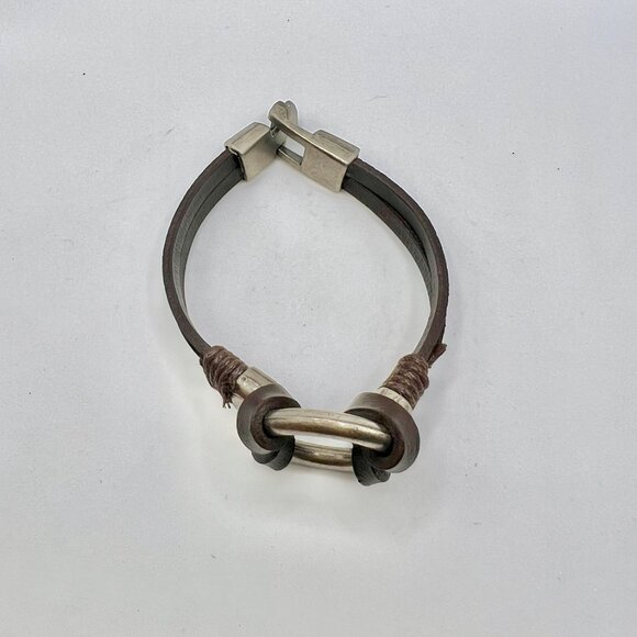 Circle Brown Leather Band Bracelet - Picture 2 of 5